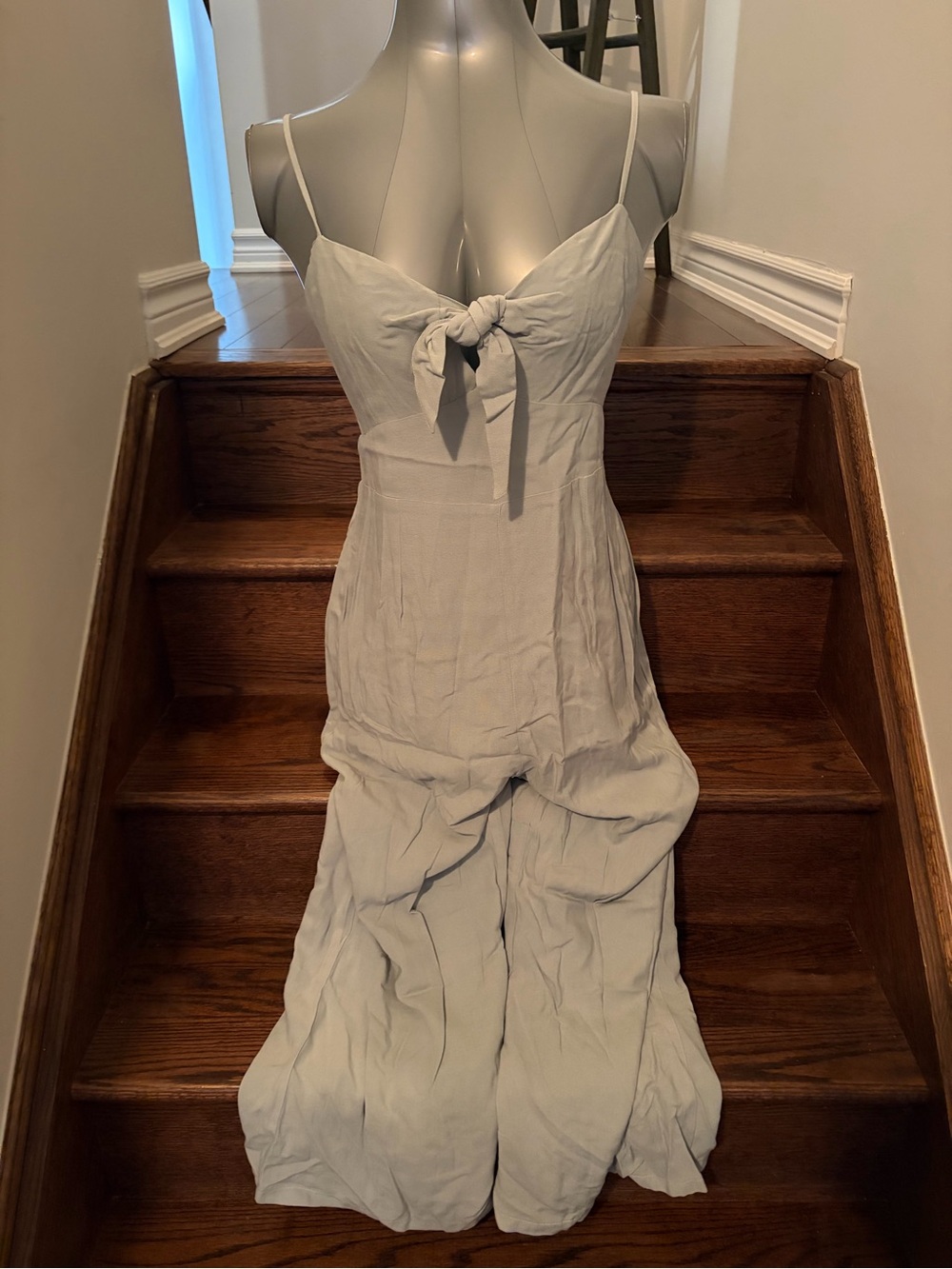 Light Blue Tie-Front Spaghetti Strap Jumpsuit